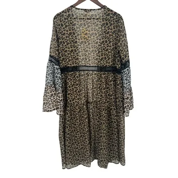JODIFL Leopard Print Tiered Open Front Sheer Duster Women's Size Small NEW!!! - Picture 4 of 5